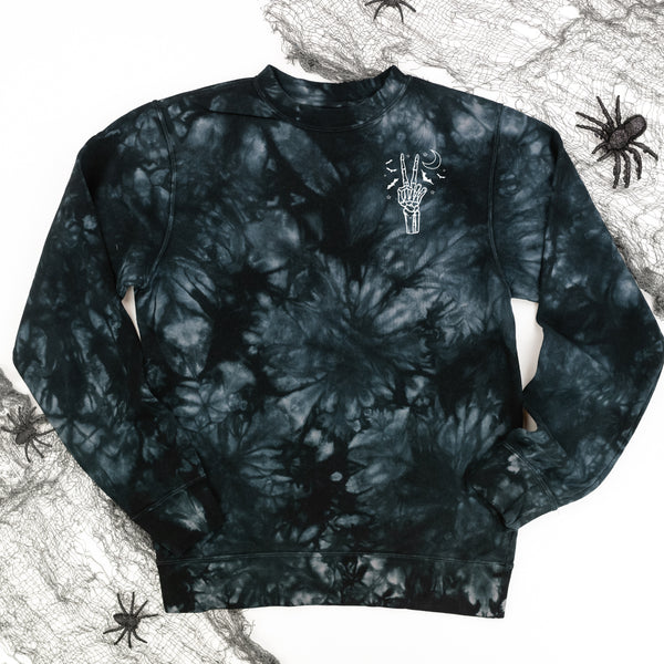 Embroidered Black Tie Dye Sweatshirt - Skeleton Peace