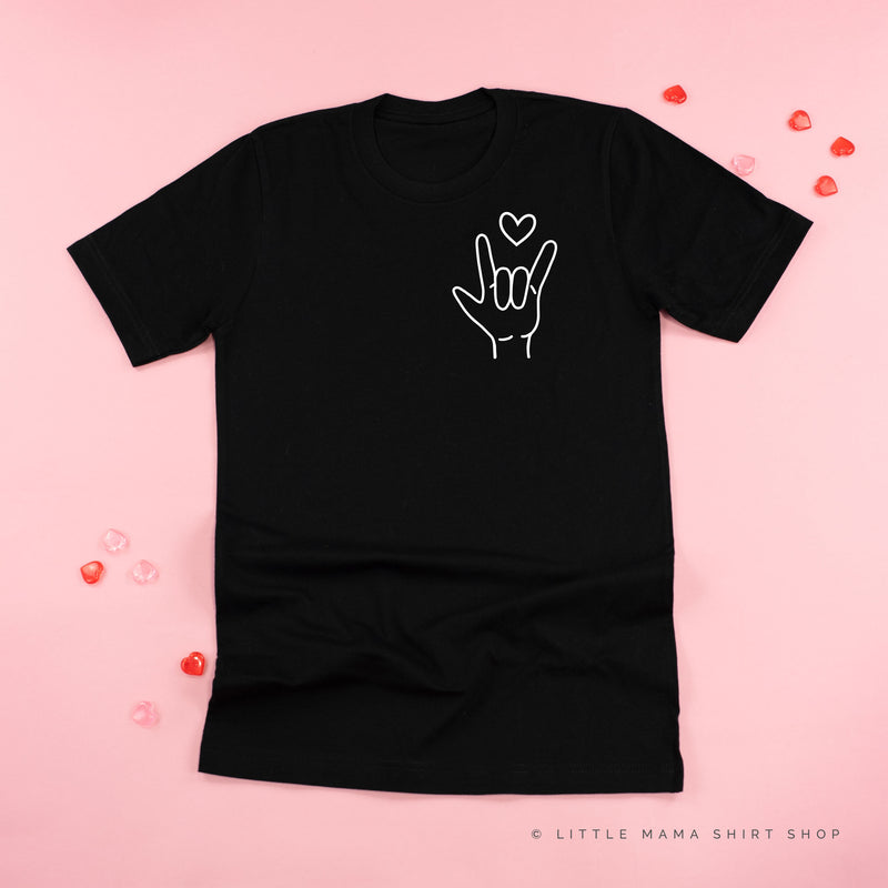 Sign Language - I LOVE YOU - POCKET DESIGN - Unisex Tee