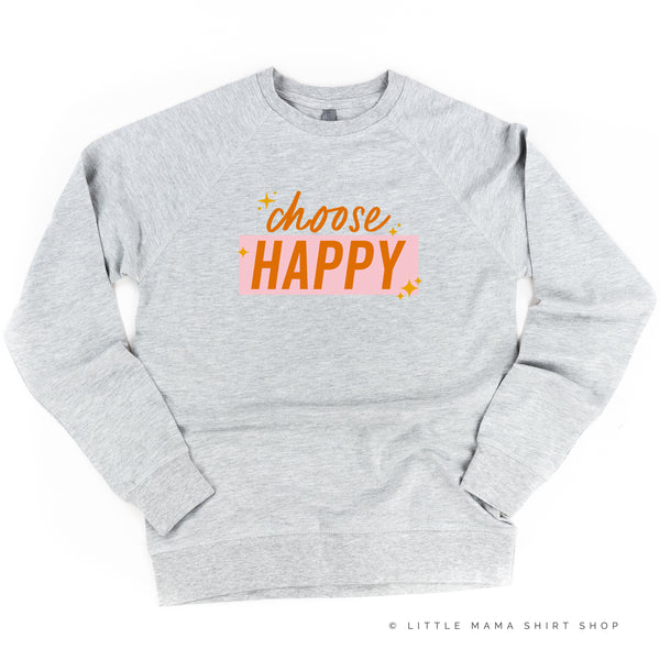 Choose Happy - Pink+Orange Sparkle - Lightweight Pullover Sweater