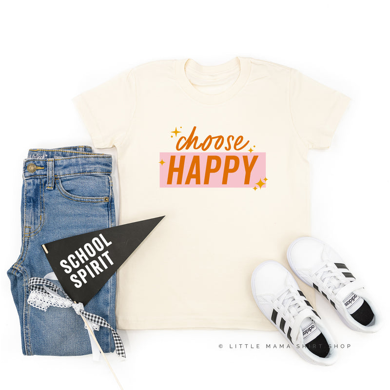 Choose Happy - Pink+Orange Sparkle - Short Sleeve Child Shirt