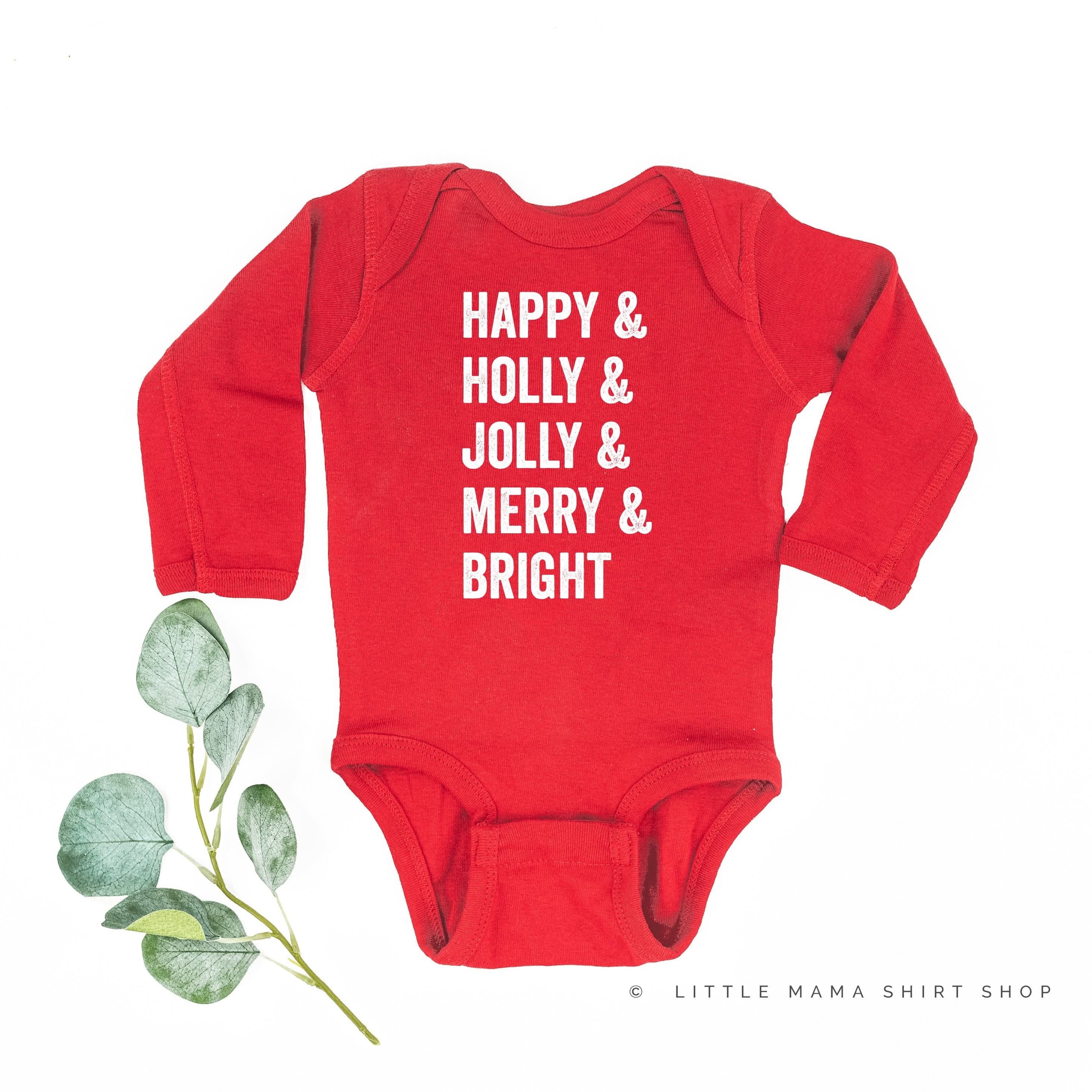 Happy + Holly + Jolly + Merry + Bright - Child LONG SLEEVE Tee Little Mama Shirt Shop