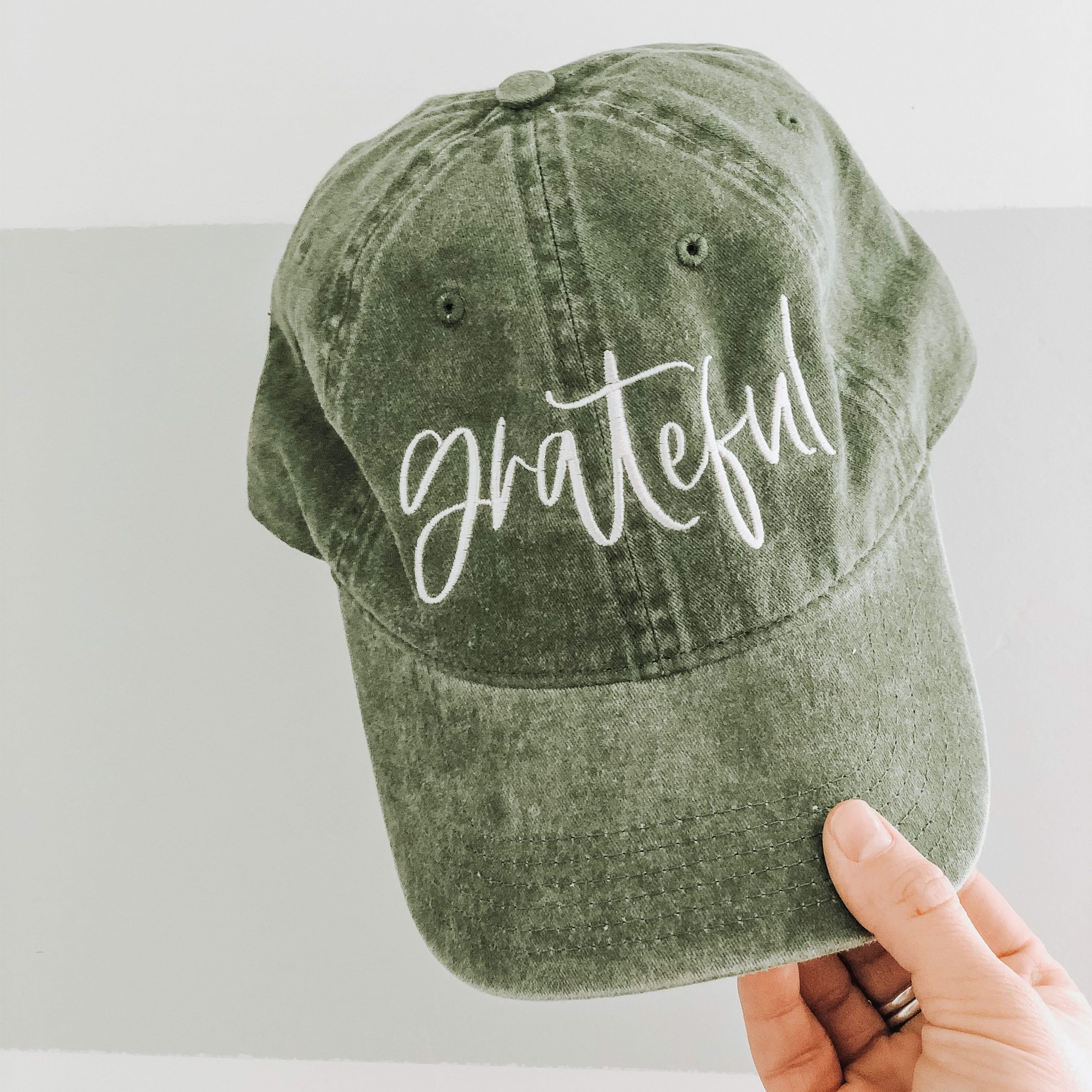 Grateful - Olive Green Baseball Cap Little Mama Shirt Shop