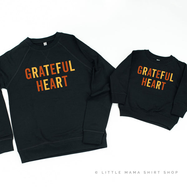 GRATEFUL HEART - BLOCK FONT - Set of 2 Matching Sweaters