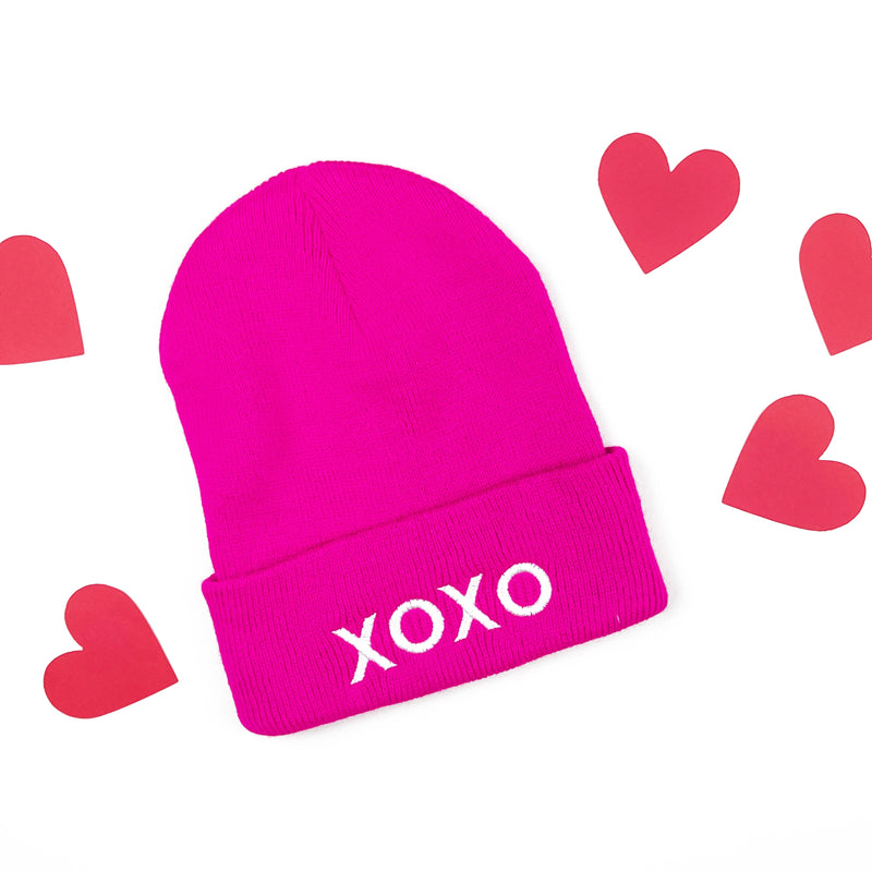 Child Beanie - XOXO - Hot Pink w/ White