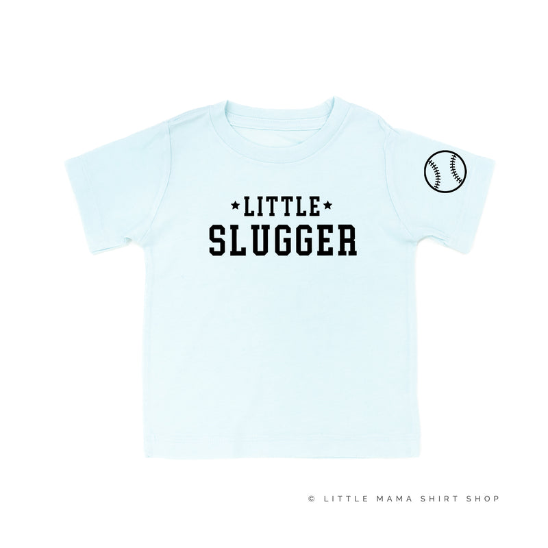Little Slugger - Baseball Detail on Sleeve - Short Sleeve Child Shirt
