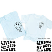 Living My Best Mom / Kid Life (w/ Melty Lightning Smileys) - Set of 2 Matching Shirts Little Mama Shirt Shop