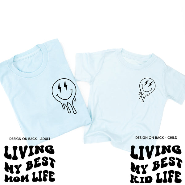 LIVING MY BEST MOM / KID LIFE (w/ Melty Lightning Smileys) - Set of 2 Matching Shirts