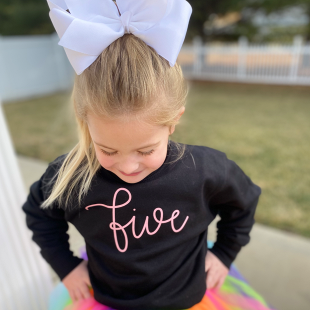 BIRTHDAY NUMBER - NEW CURSIVE - Child Sweater Little Mama Shirt Shop