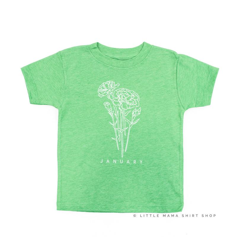 JANUARY BIRTH FLOWER - Carnation - Short Sleeve Child Shirt