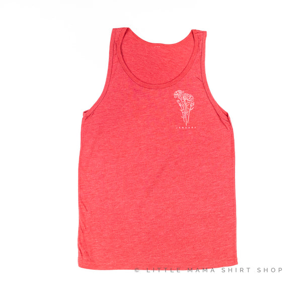 JANUARY BIRTH FLOWER - Carnation - pocket - Unisex Jersey Tank