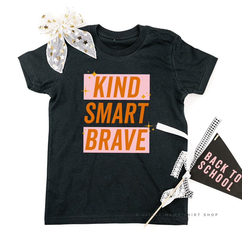 Kind Smart Brave - Pink+Orange Sparkle - Short Sleeve Child Shirt