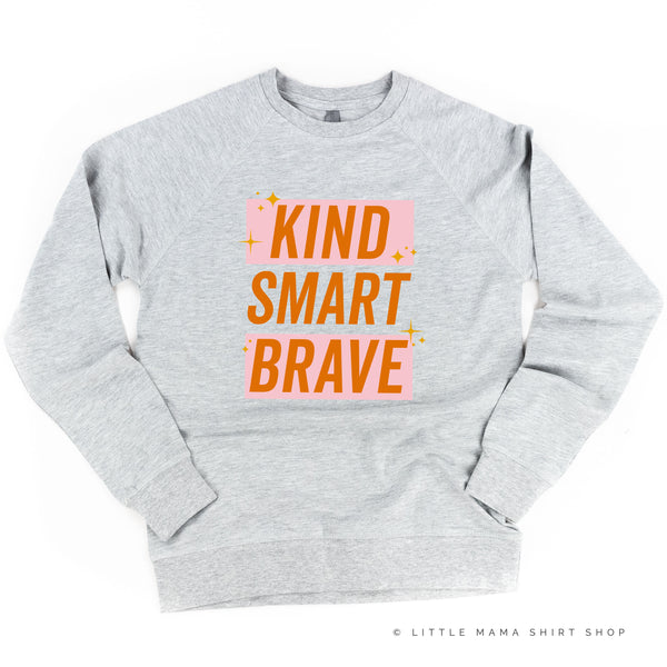 Kind Smart Brave - Pink+Orange Sparkle - Lightweight Pullover Sweater