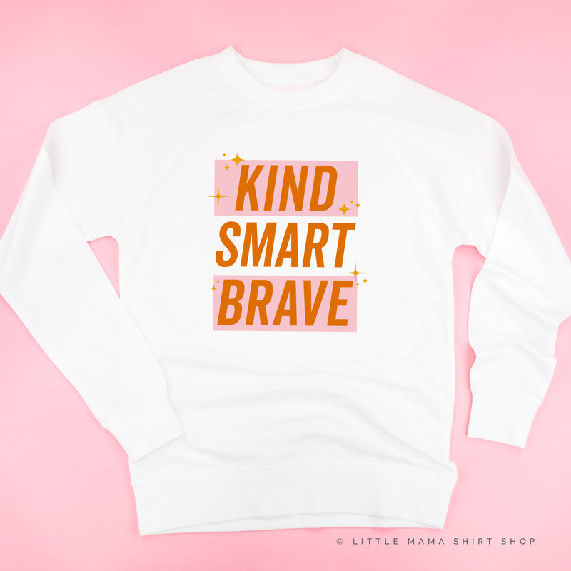 Kind Smart Brave - Pink+Orange Sparkle - Lightweight Pullover Sweater
