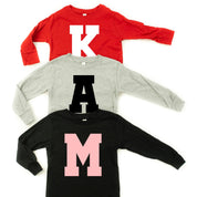 VARSITY INITIALS - Long Sleeve Child Shirt Little Mama Shirt Shop
