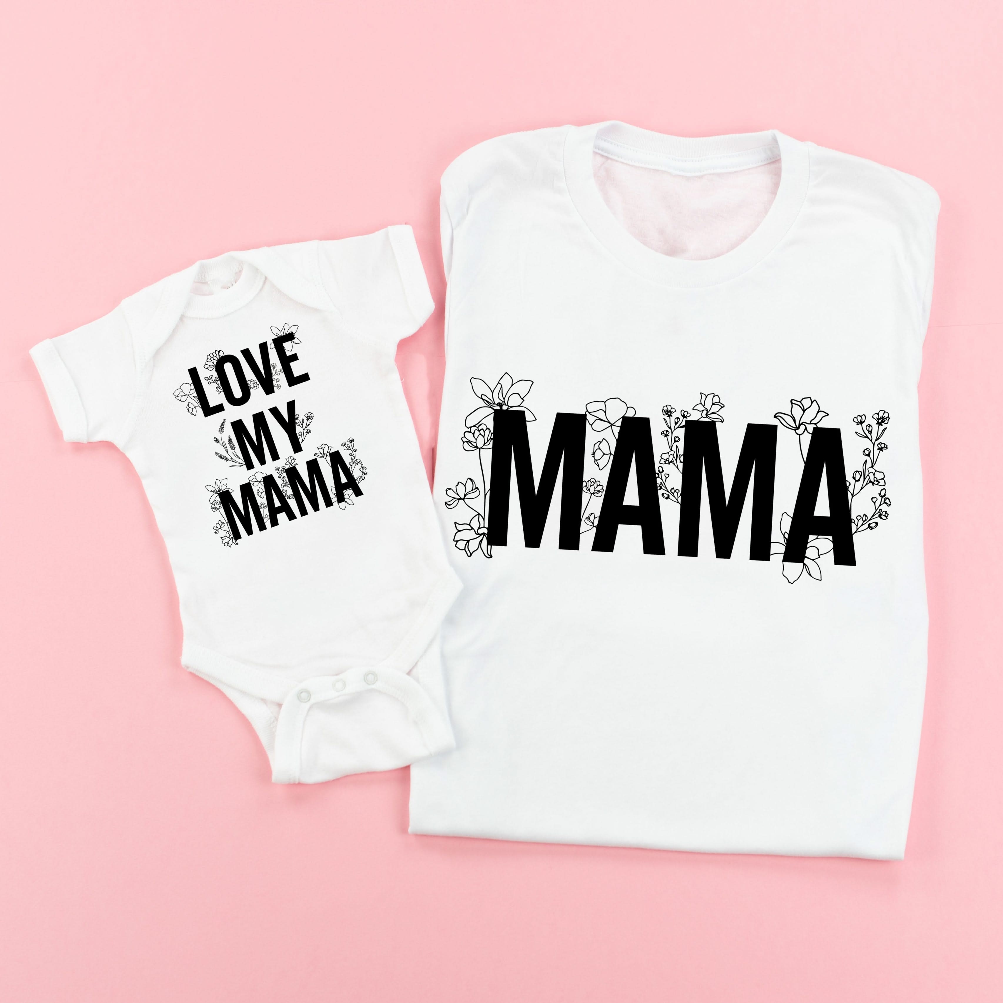 Mama (Florals) + Love My Mama (Florals) - Set of 2 Matching Shirts Little Mama Shirt Shop