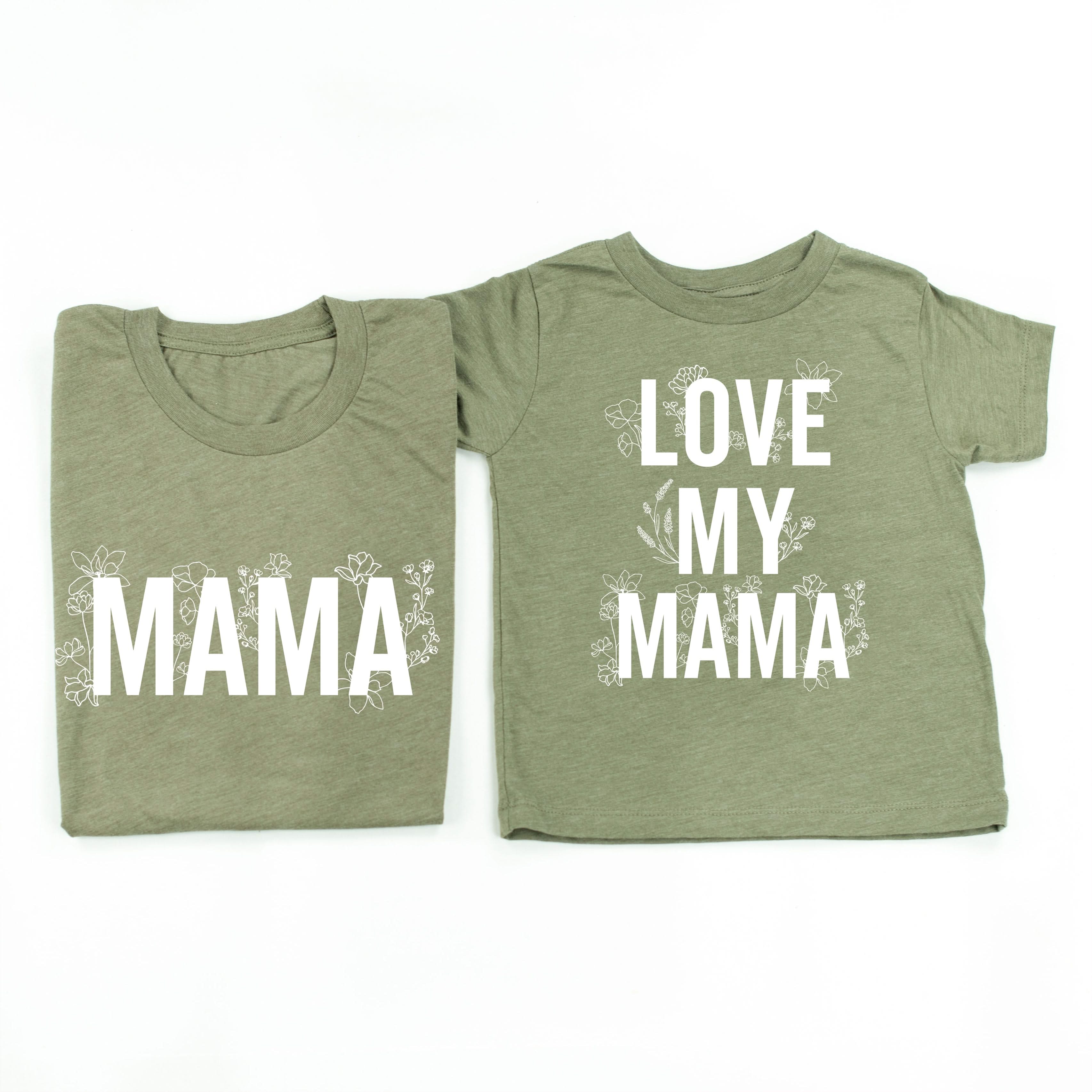 Mama (Florals) + Love My Mama (Florals) - Set of 2 Matching Shirts Little Mama Shirt Shop