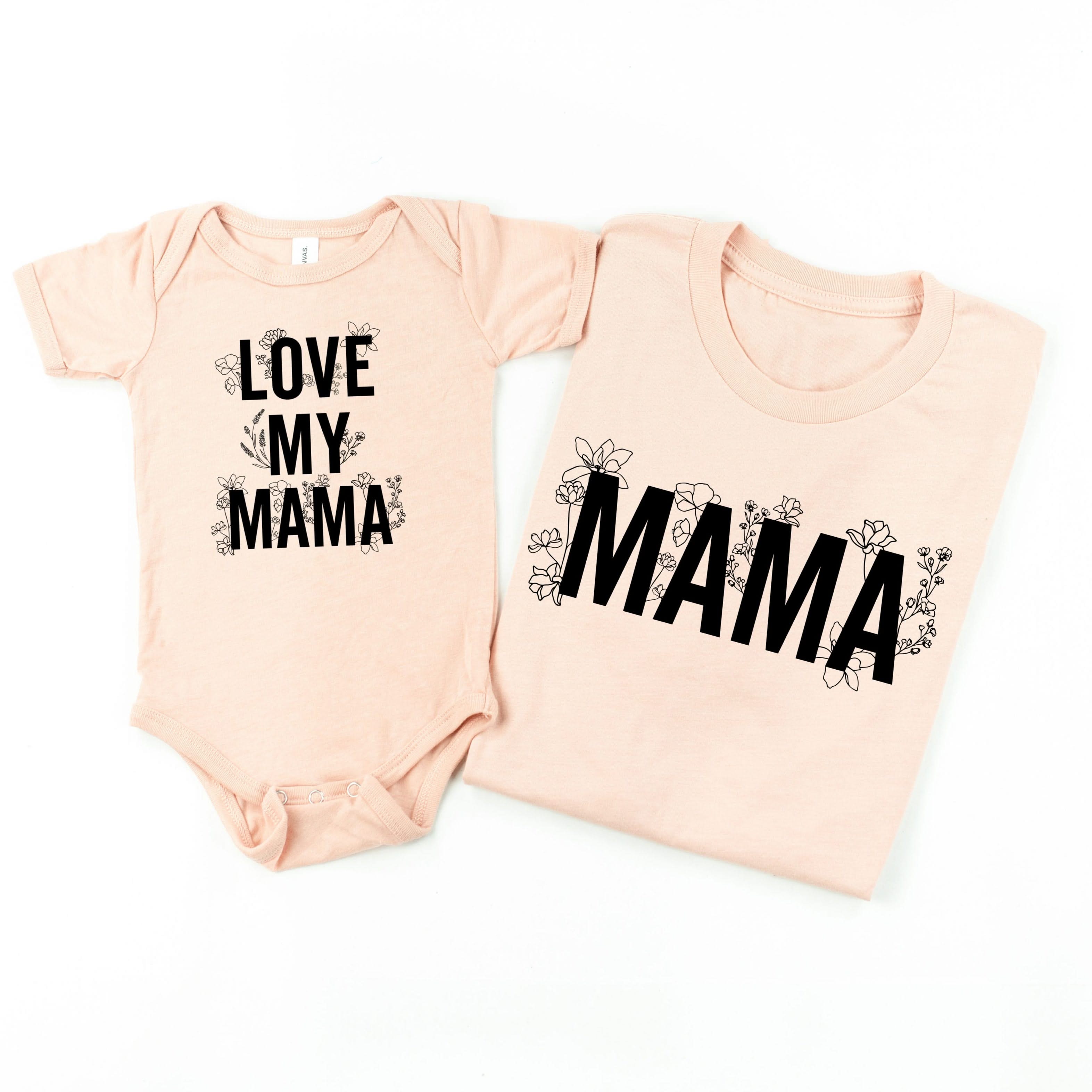 Mama (Florals) + Love My Mama (Florals) - Set of 2 Matching Shirts Little Mama Shirt Shop