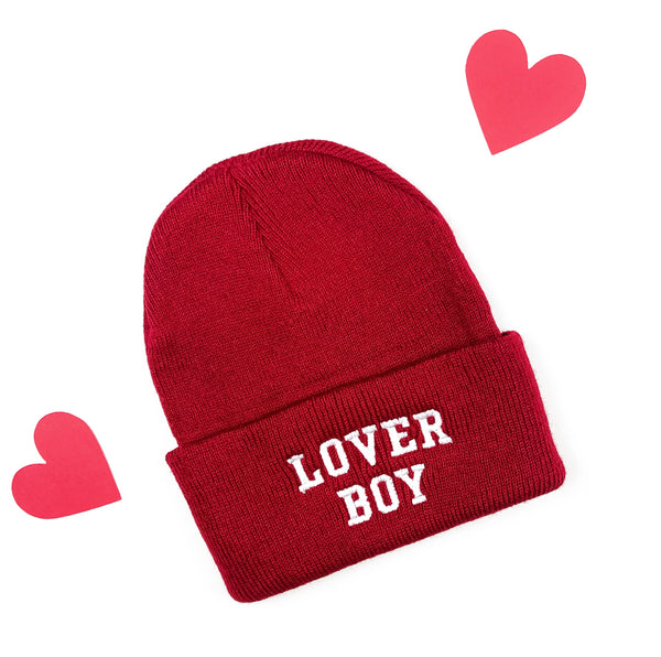 Child Beanie - LOVER BOY - Dark Red w/ White