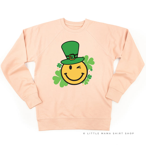 Leprechaun Smiley w/ Shamrocks - Lightweight Pullover Sweater