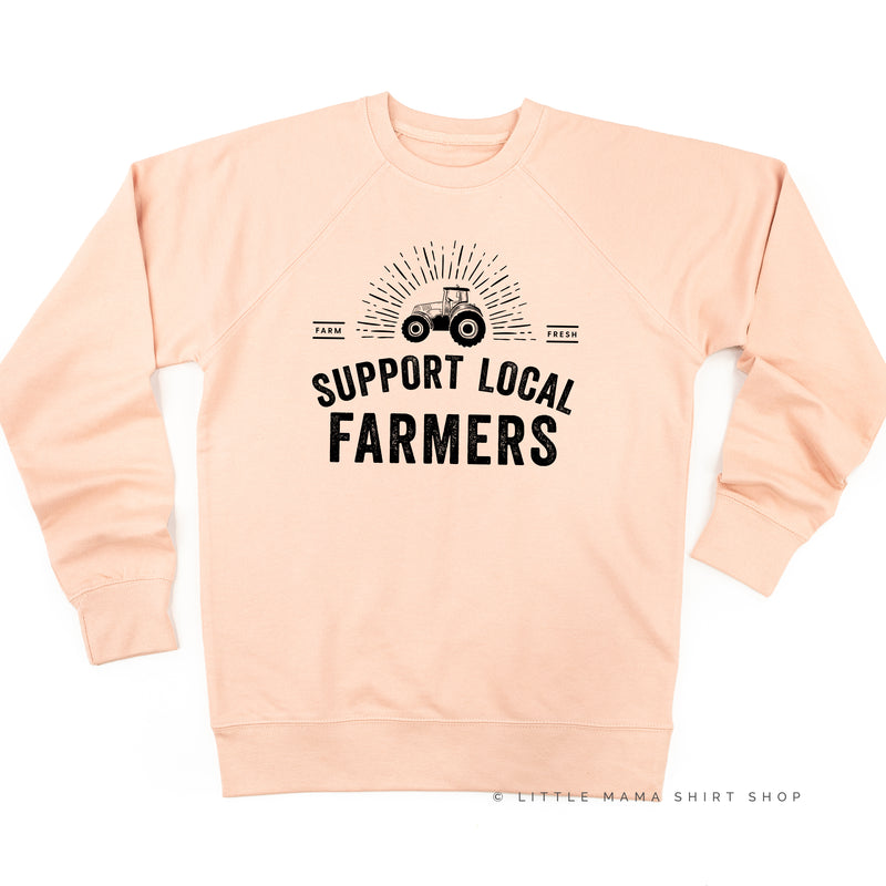 Support Local Farmers - Distressed Design - Lightweight Pullover Sweater