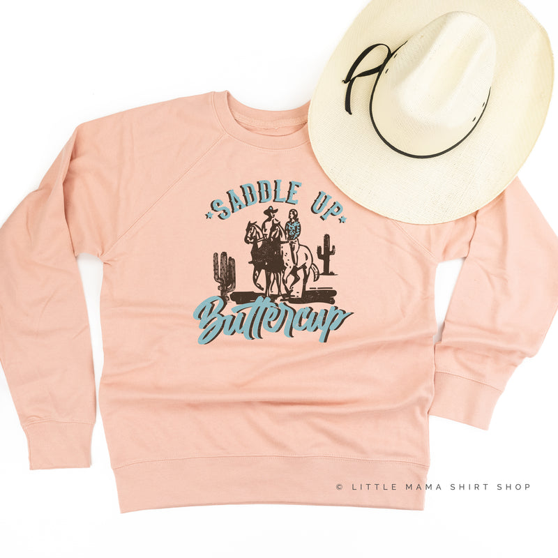 Saddle Up Buttercup - Distressed Design - Lightweight Pullover Sweater