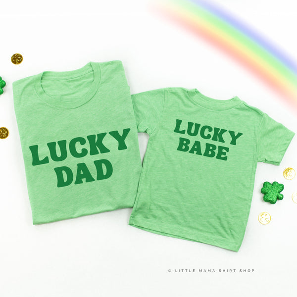 LUCKY DAD / BABE (BLOCK FONT)  - Set of 2 Tees