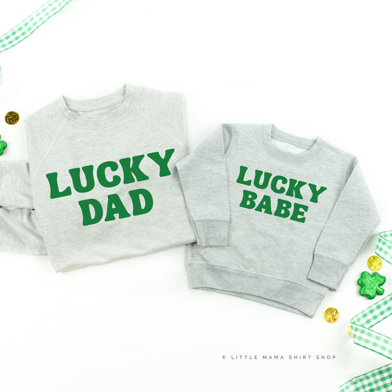 LUCKY DAD / BABE (BLOCK FONT) - Set of 2 Lightweight Sweaters