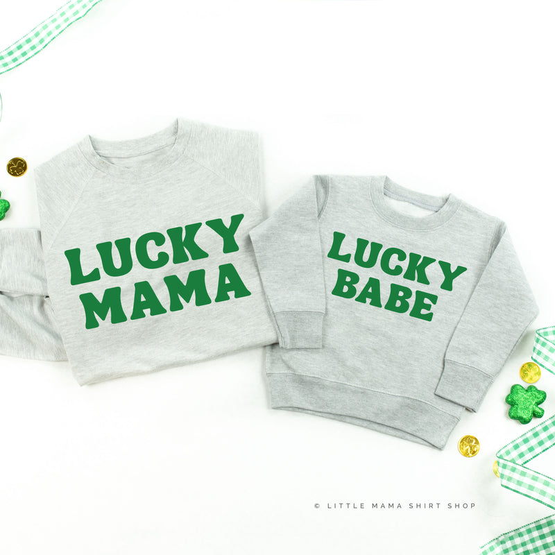 LUCKY MAMA / BABE (BLOCK FONT) - Set of 2 Lightweight Sweaters