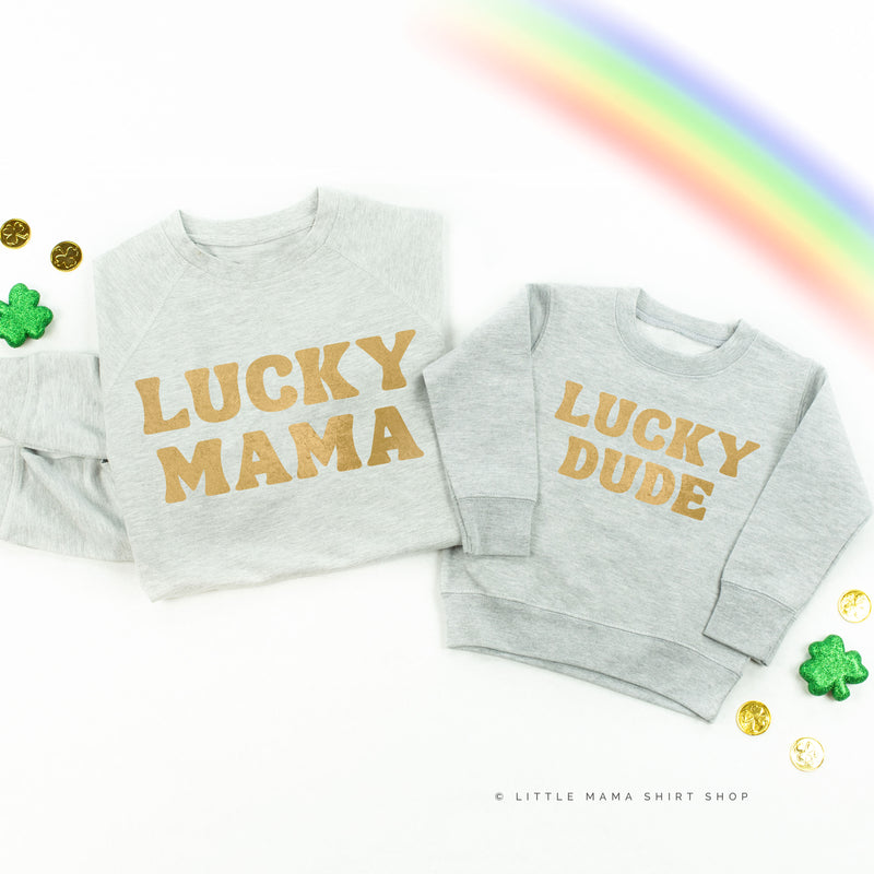LUCKY MAMA / DUDE (BLOCK FONT) - Set of 2 Lightweight Sweaters