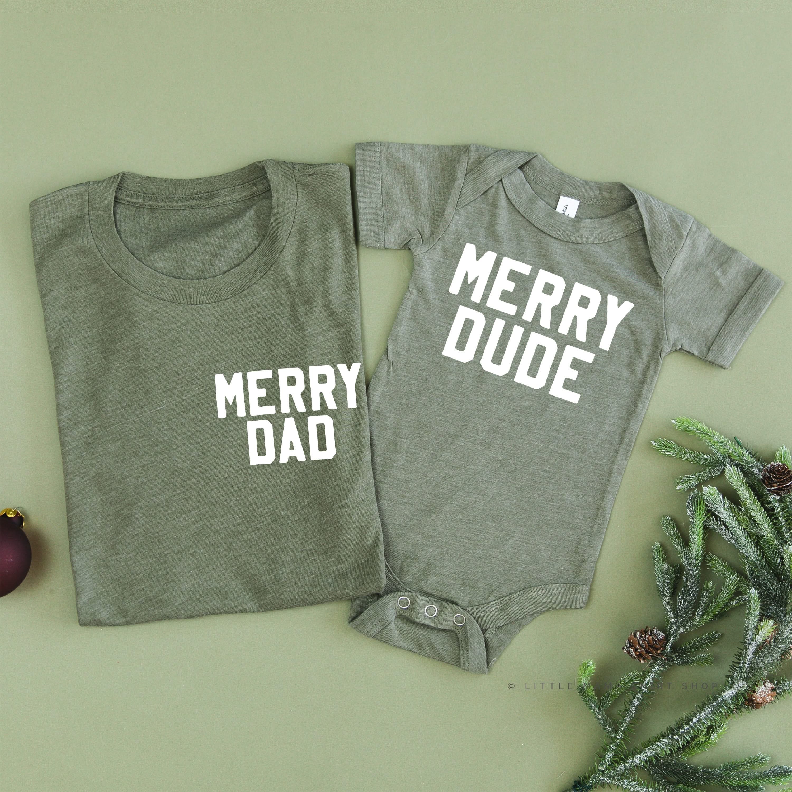 Merry Dad (pocket)/Merry Dude - Set of 2 Unisex Tees Little Mama Shirt Shop