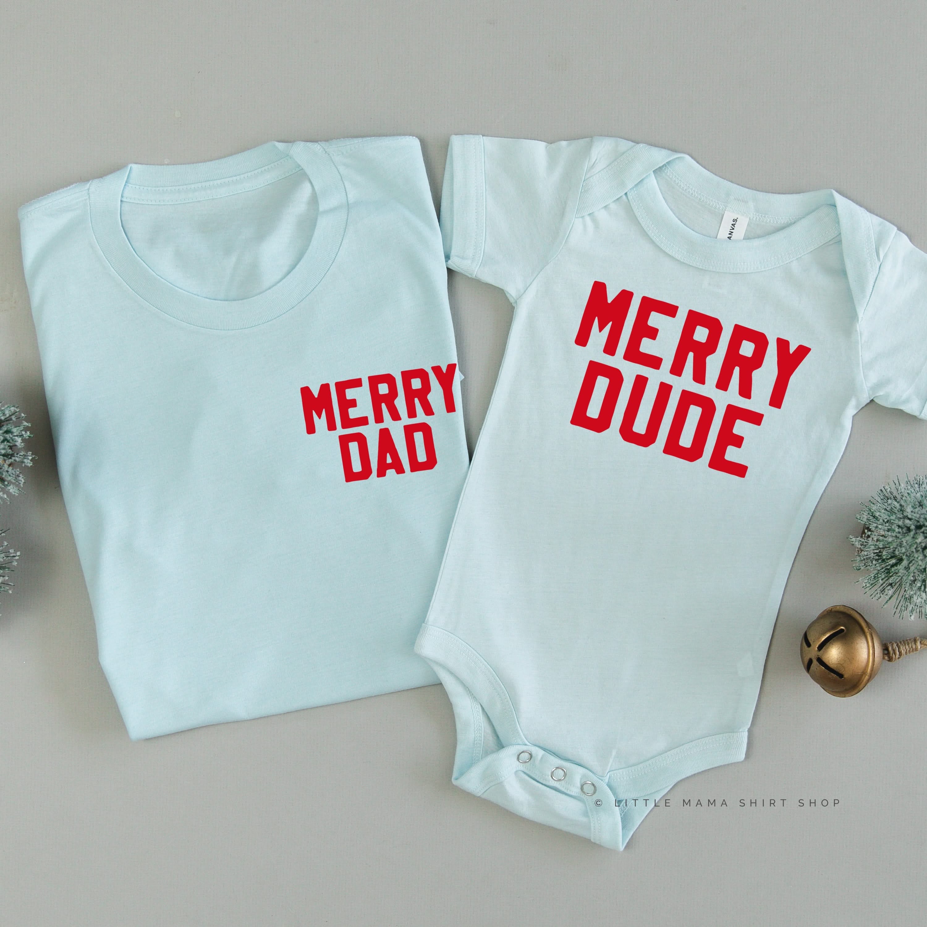 Merry Dad (pocket)/Merry Dude - Set of 2 Unisex Tees Little Mama Shirt Shop