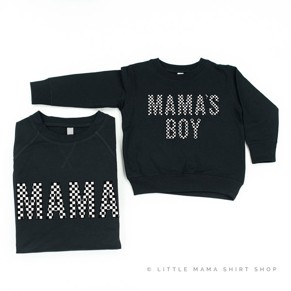 BLOCK FONT CHECKERS - MAMA+MAMA'S BOY - Set of 2 Matching Sweaters