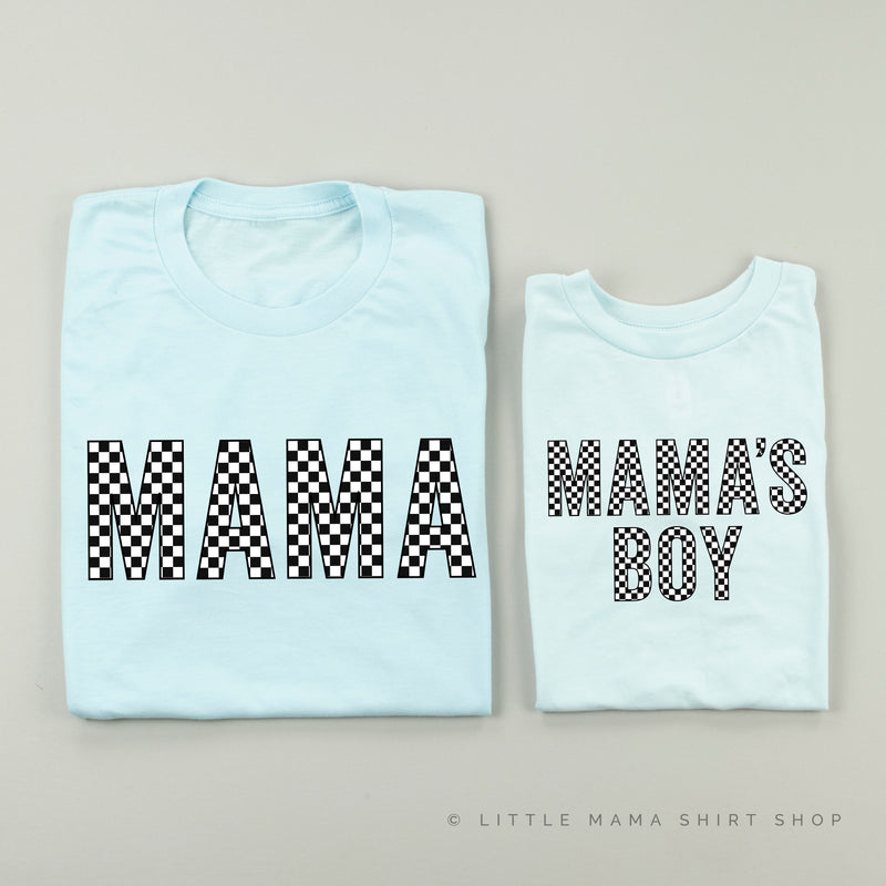 BLOCK FONT CHECKERS - MAMA+MAMA'S BOY - Set of 2 Matching Shirts
