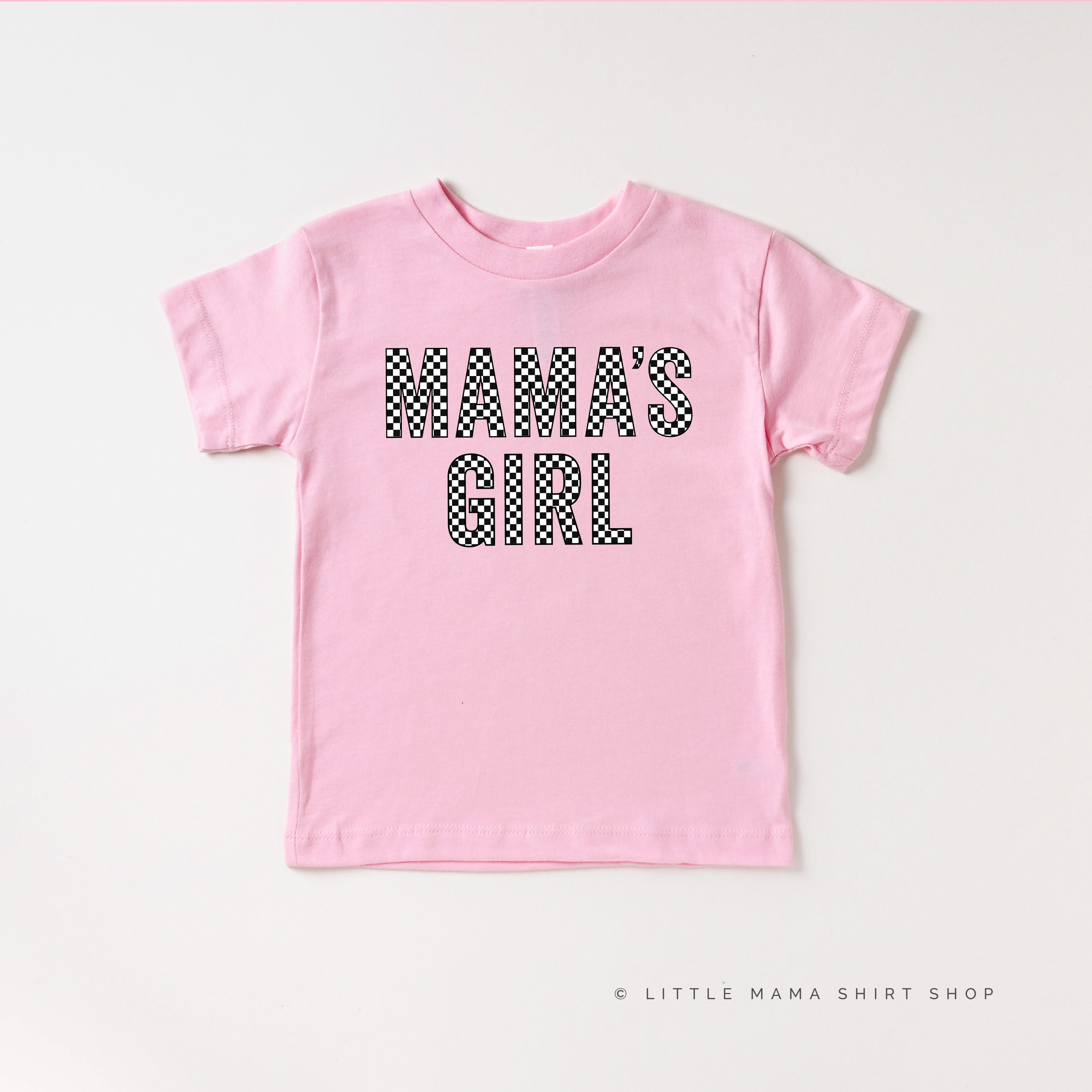 BLOCK FONT CHECKERS - MAMA'S GIRL - Short Sleeve Child Shirt Little Mama Shirt Shop