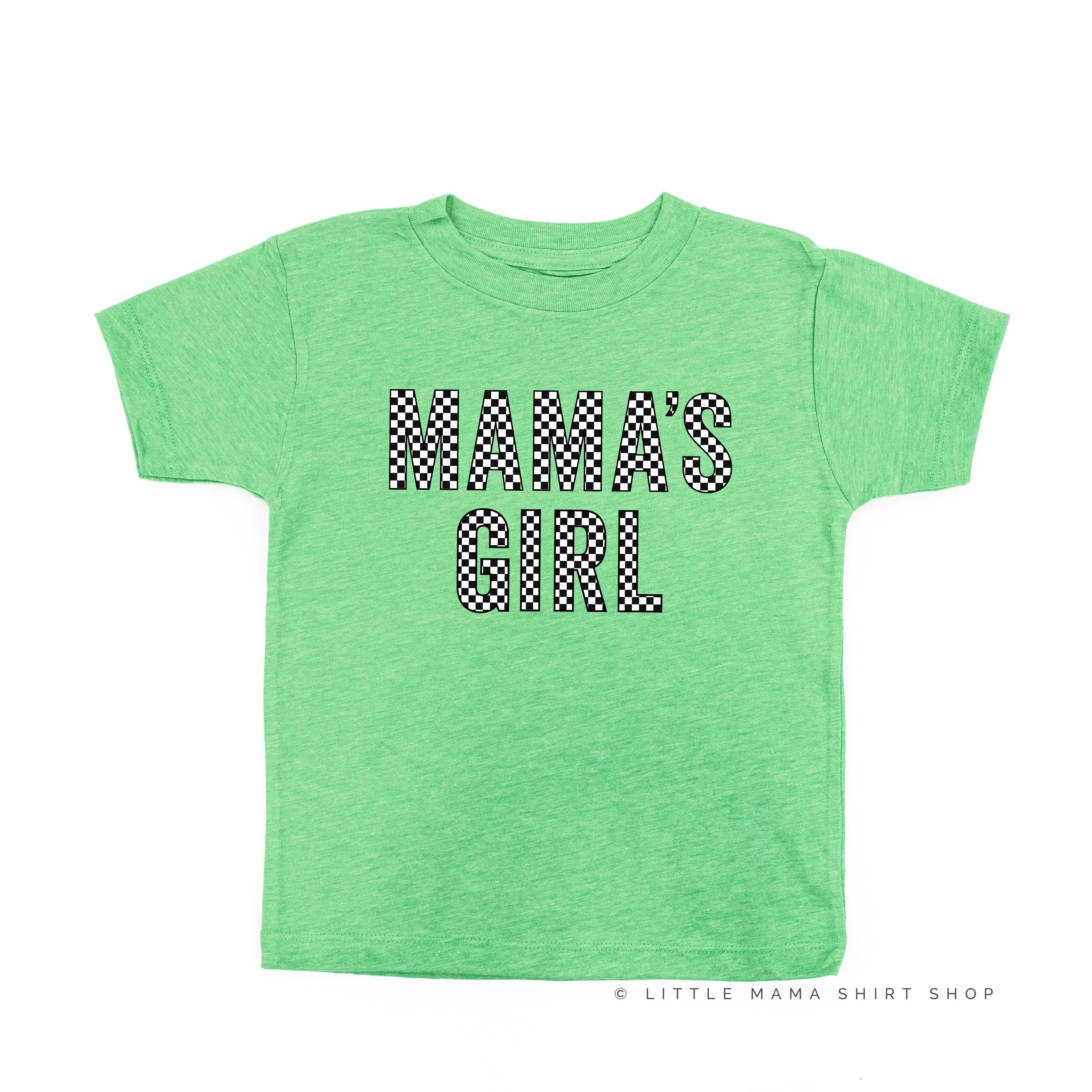 BLOCK FONT CHECKERS - MAMA'S GIRL - Short Sleeve Child Shirt Little Mama Shirt Shop