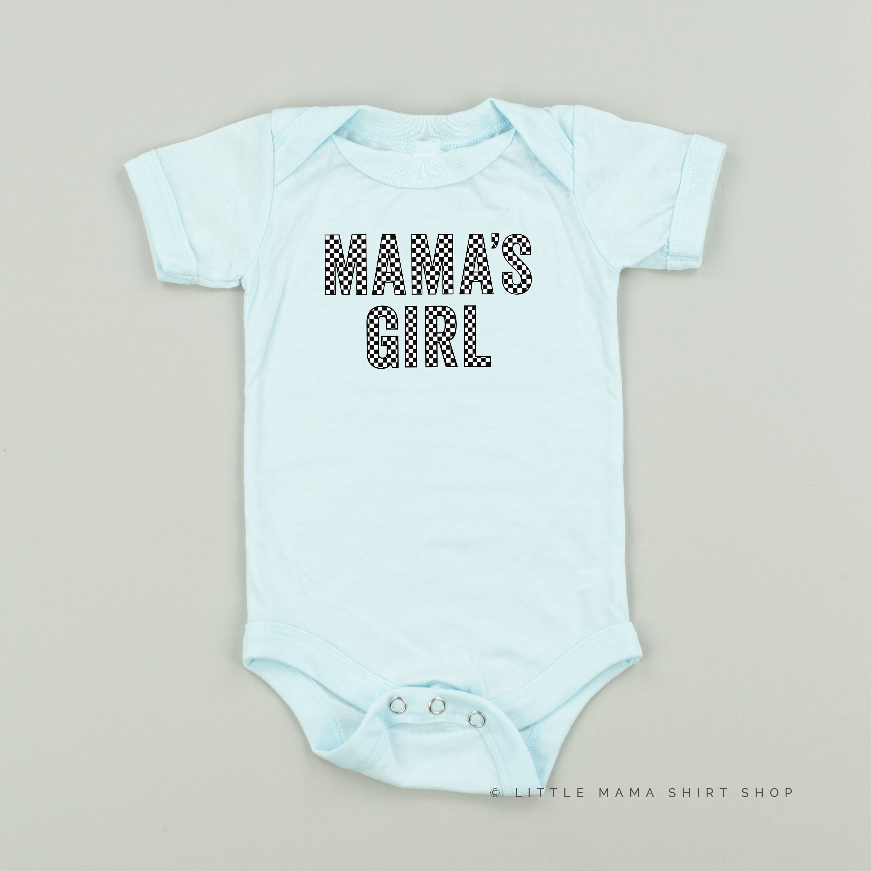 BLOCK FONT CHECKERS - MAMA'S GIRL - Short Sleeve Child Shirt Little Mama Shirt Shop