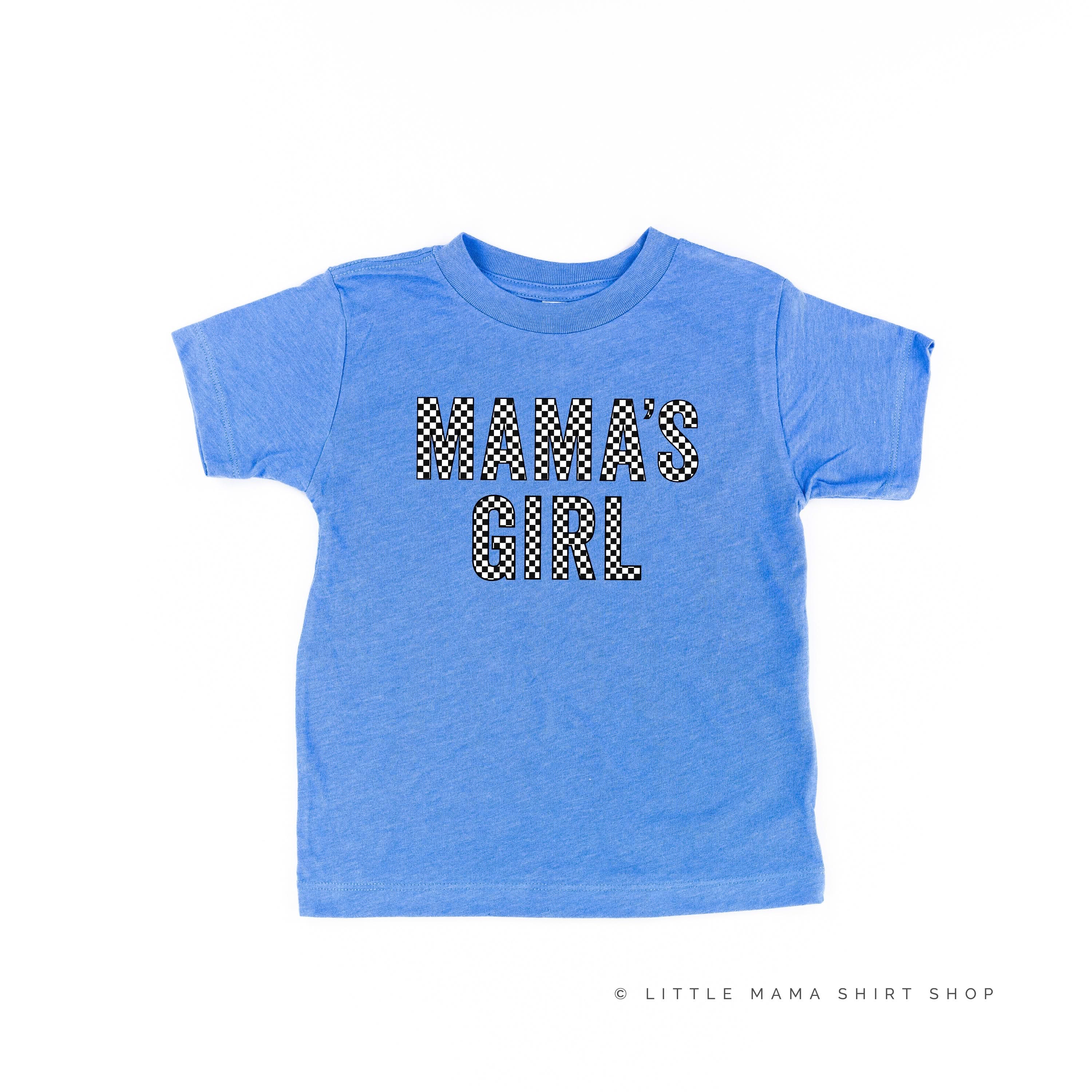 BLOCK FONT CHECKERS - MAMA'S GIRL - Short Sleeve Child Shirt Little Mama Shirt Shop
