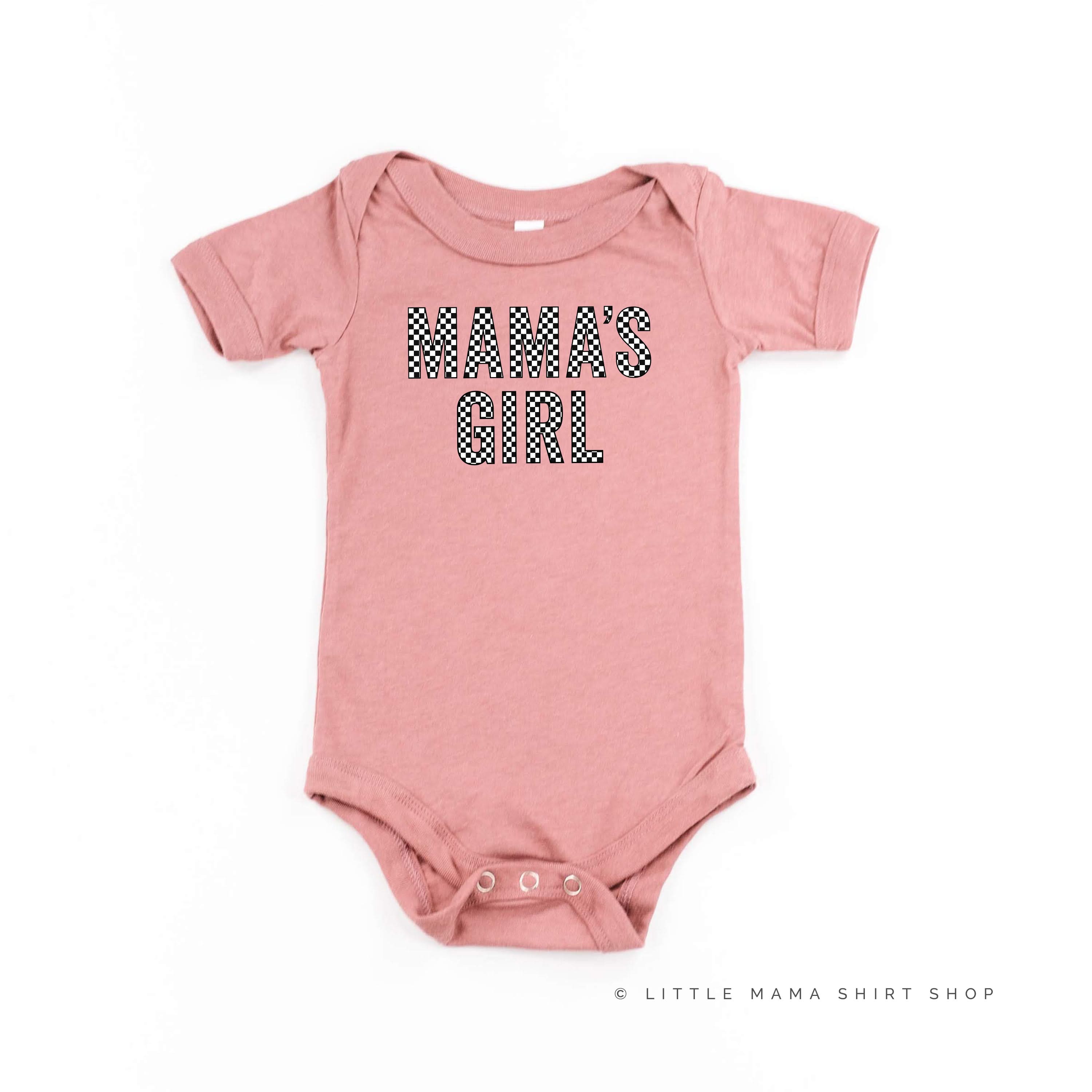 BLOCK FONT CHECKERS - MAMA'S GIRL - Short Sleeve Child Shirt Little Mama Shirt Shop
