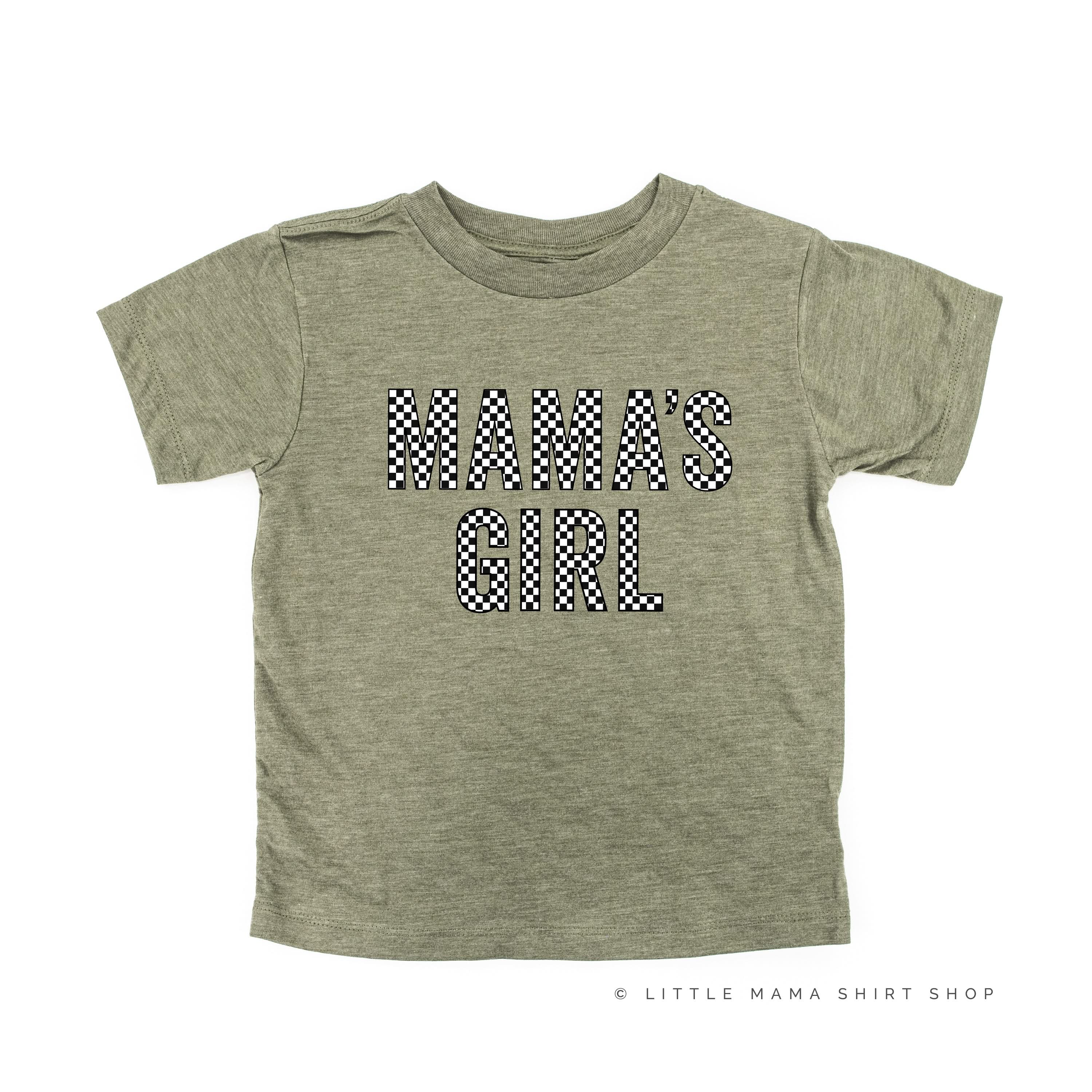 BLOCK FONT CHECKERS - MAMA'S GIRL - Short Sleeve Child Shirt Little Mama Shirt Shop