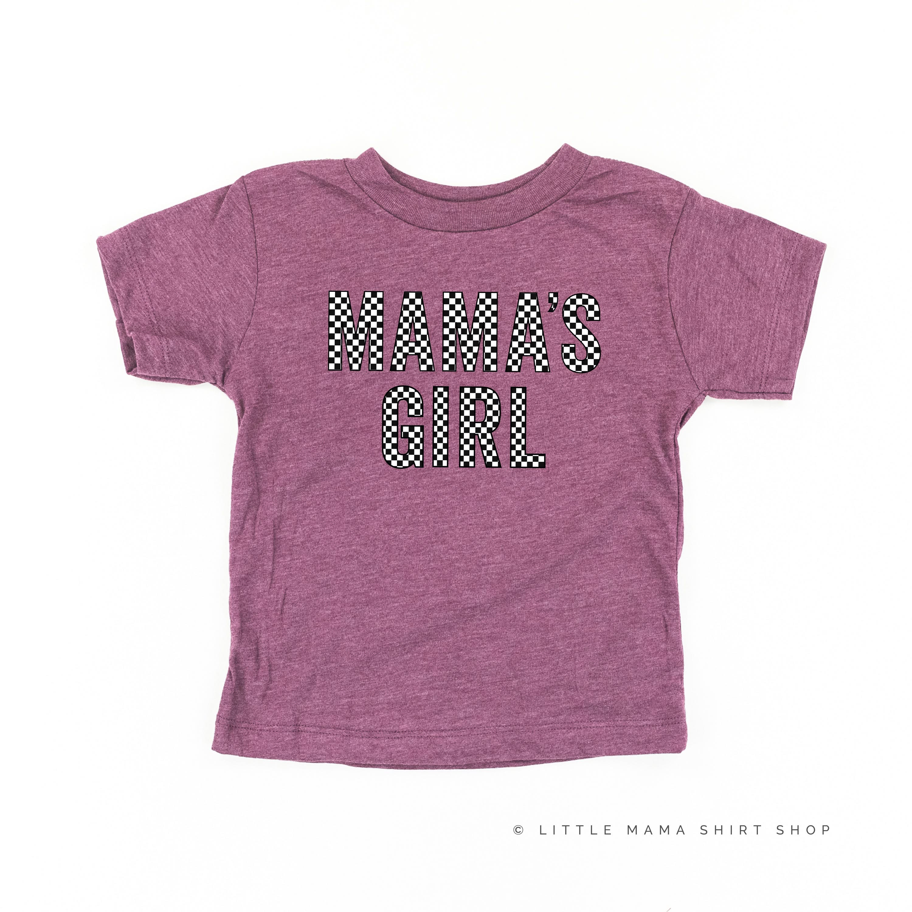 BLOCK FONT CHECKERS - MAMA'S GIRL - Short Sleeve Child Shirt Little Mama Shirt Shop