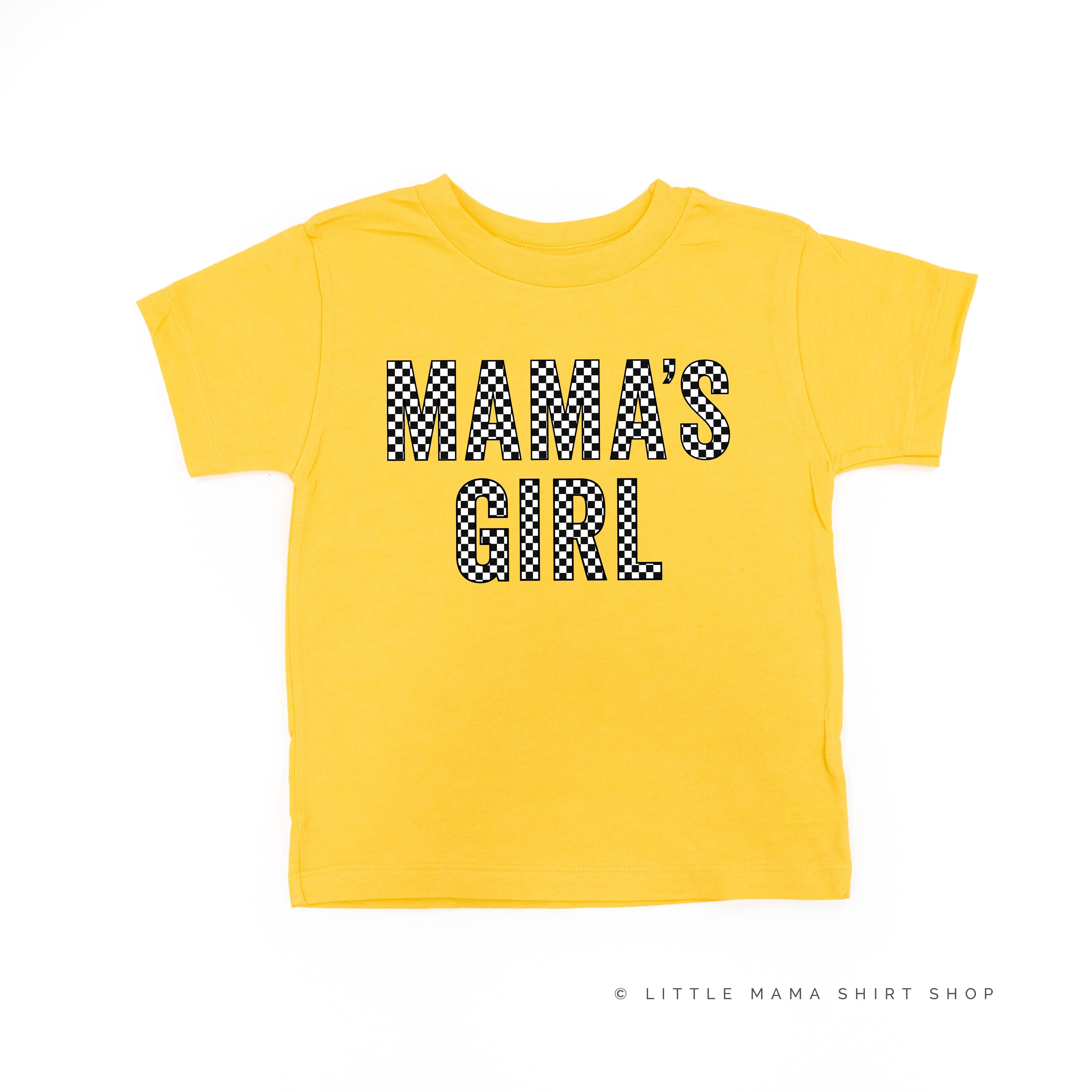 BLOCK FONT CHECKERS - MAMA'S GIRL - Short Sleeve Child Shirt Little Mama Shirt Shop