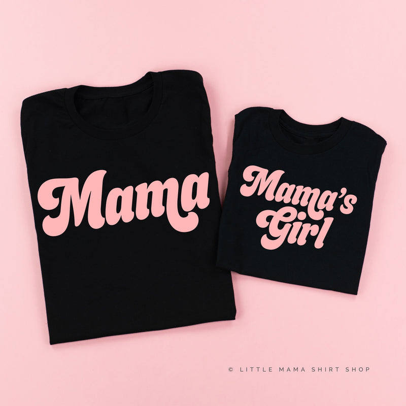Retro Mama + Mama's Girl - Set of 2 Shirts  - BLACK w/ PINK DESIGNS