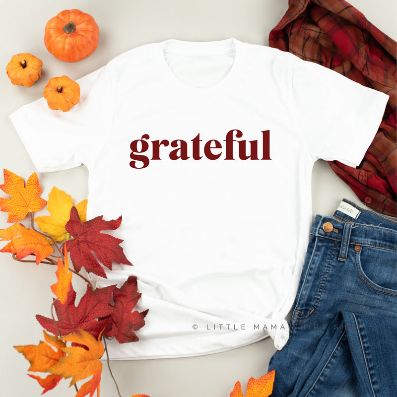 Grateful (block) - Maroon Design - Unisex Tee