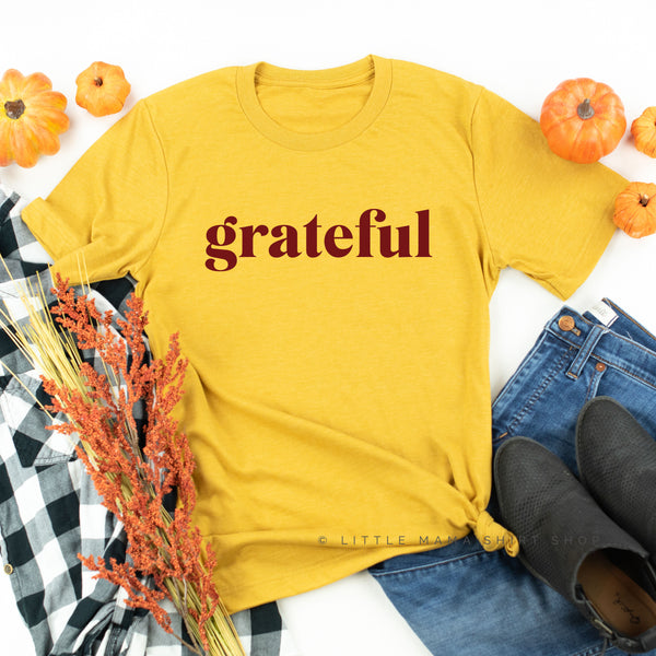 Grateful (block) - Maroon Design - Unisex Tee