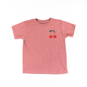 Pocket Fruit (Front) w/ Group of Smiley Fruit (Back) - Short Sleeve Child Tee Little Mama Shirt Shop