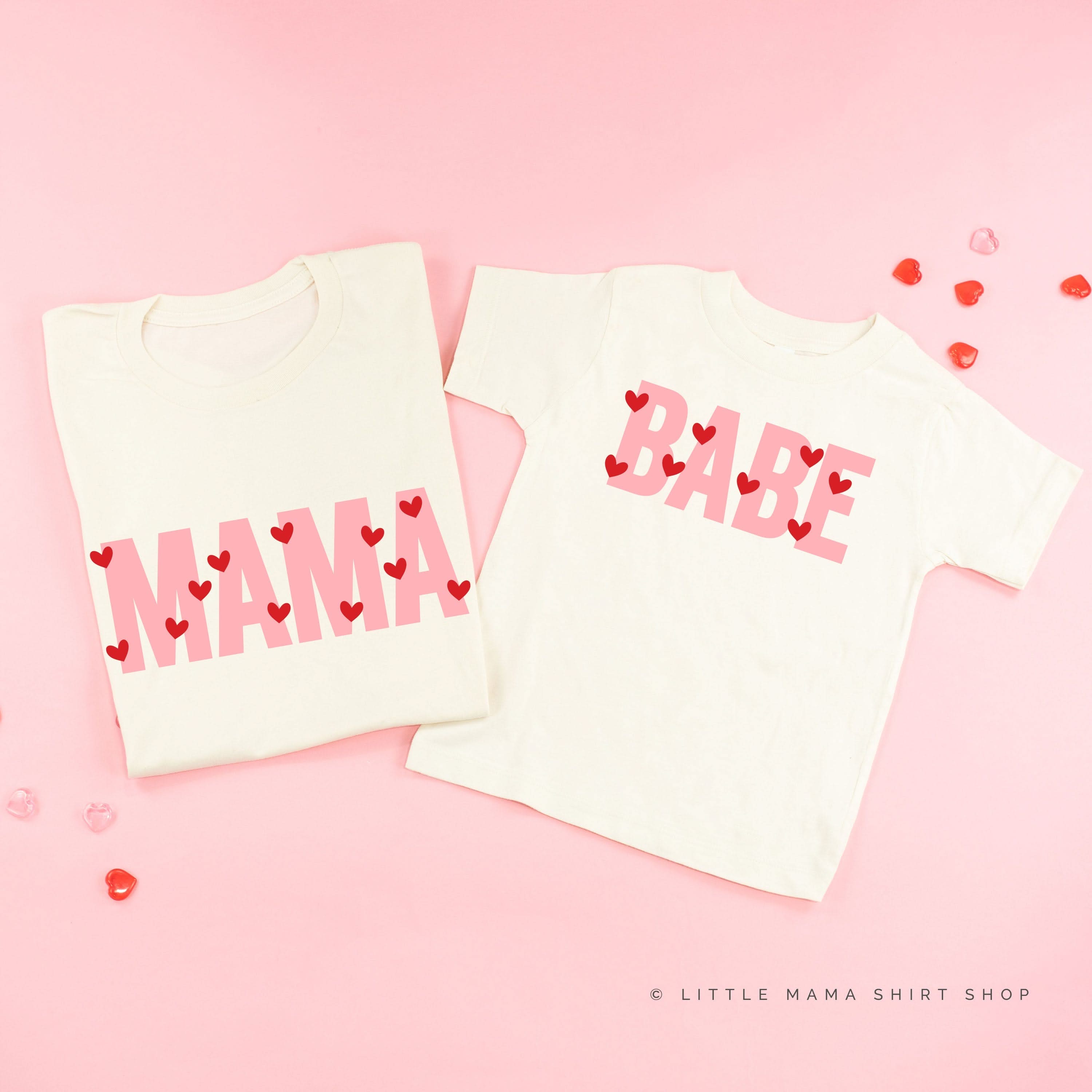 Mama / Babe - Mini Hearts - Set of 2 Tees Little Mama Shirt Shop
