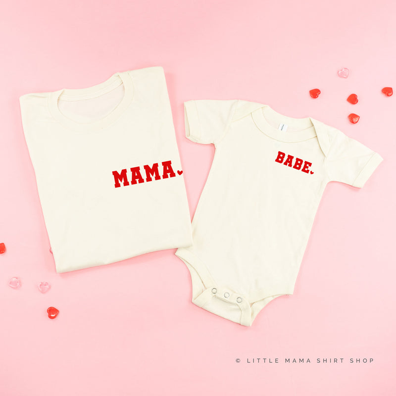 Varsity Heart - Mama/Babe (pocket) - Set of 2 Tees