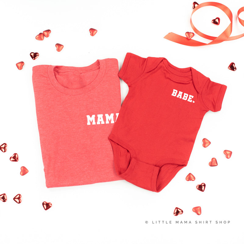 Varsity Heart - Mama/Babe (pocket) - Set of 2 Tees