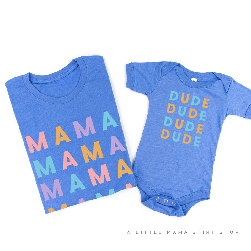 MAMA/DUDE x4 - PASTEL DESIGNS - Set of 2 Matching Shirts