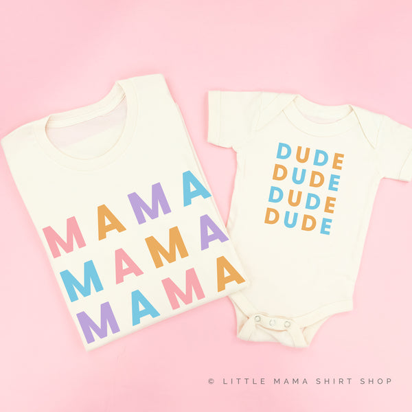 MAMA/DUDE x4 - PASTEL DESIGNS - Set of 2 Matching Shirts
